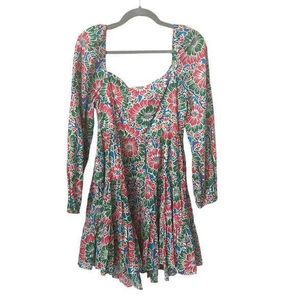 Rixo Roxy Hibiscus Floral Tie Front Tiered Mini Dress - Picture 3 of 9
